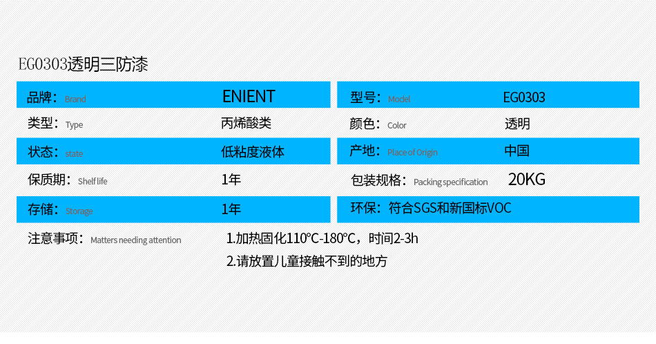 ENIENT水性三防漆水性配方 不易燃易爆 無氣味，粘度低 噴涂方便，符合SGS，符合VOC新國標(biāo)